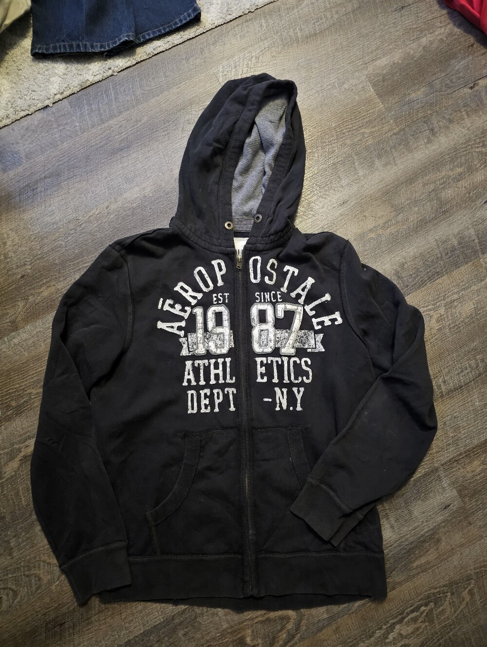 Aeropostale Men's Black Zip-Up Hoodie Jacket